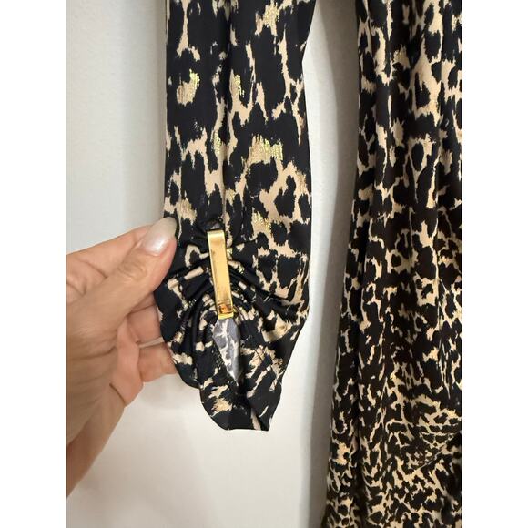 Cache XS 1990’s Y2K leopard cheetah faux wrap cocktail dress black gold ruched - Picture 3 of 7